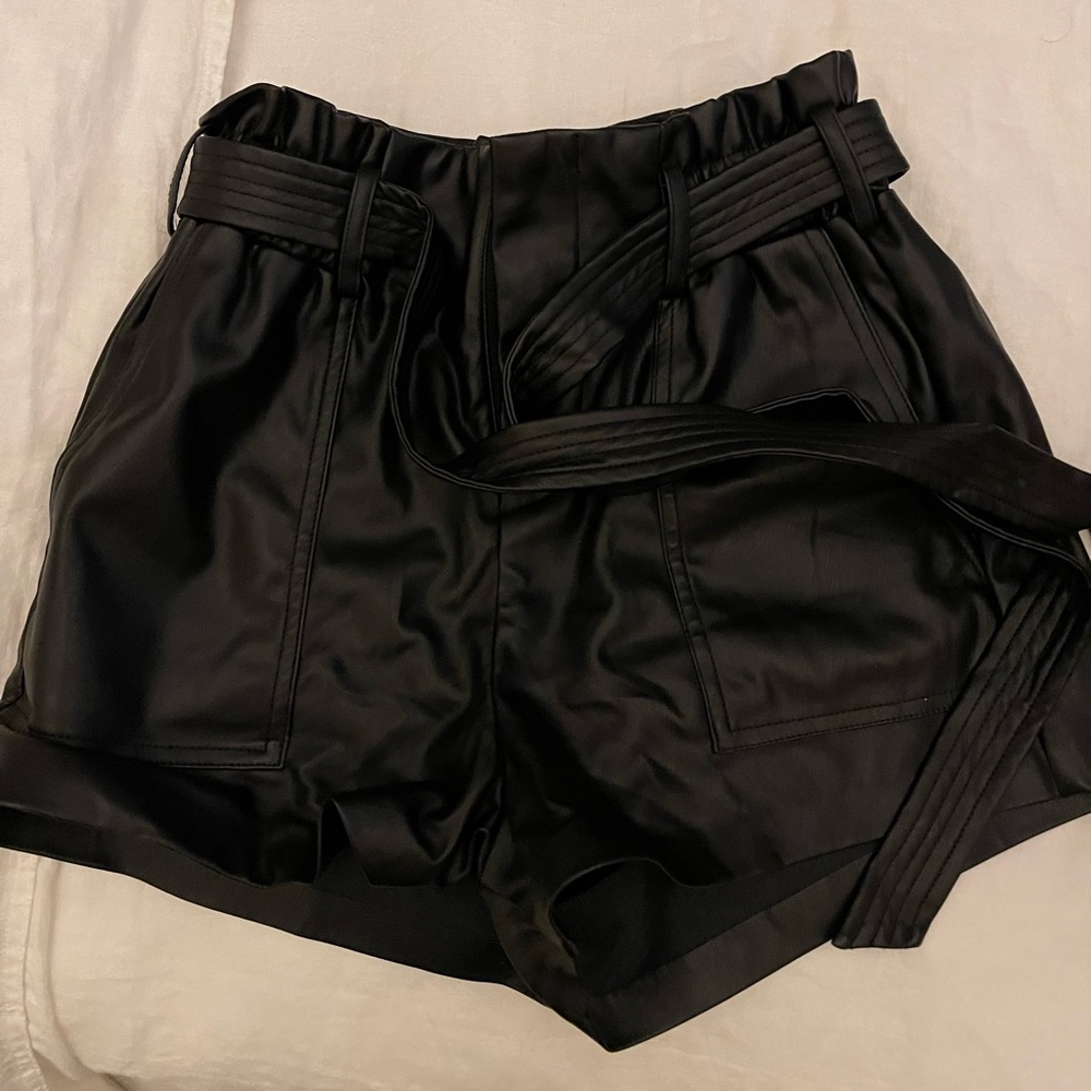 Black Leather Tie Shorts